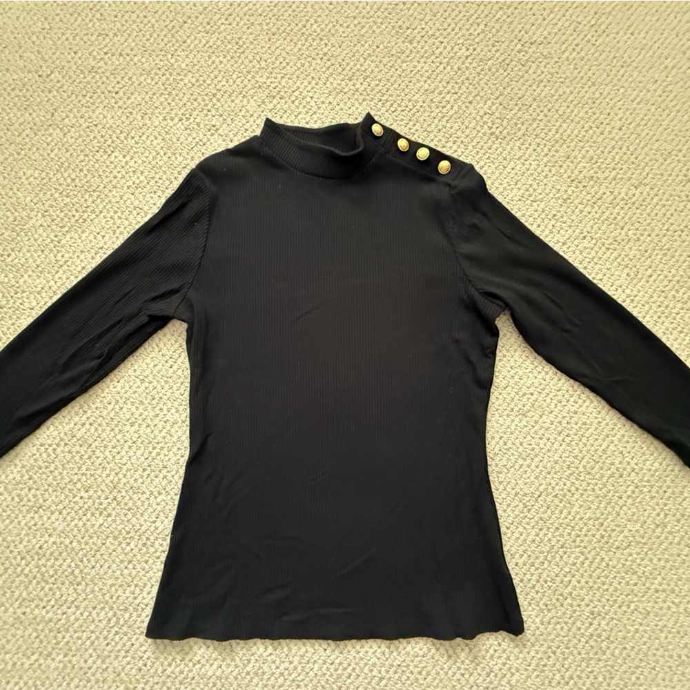 Express Black Long Sleeve Top with Gold Buttons